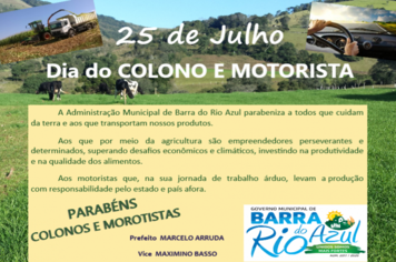 PARABÉNS AOS COLONOS E AOS MOTORISTAS