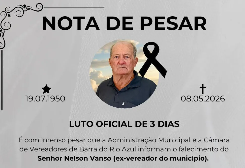 Nota de pesar e decreto de luto oficial de 3 dias no município pelo falecimento de Nelson Vanso