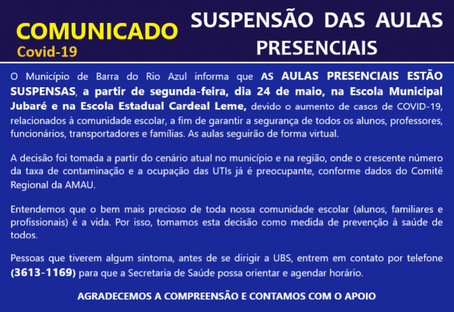 Suspensão das aulas presenciais