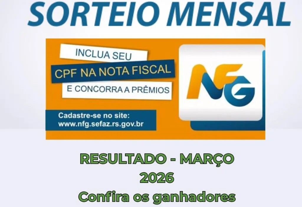 Ganhadores do Programa Nota Fiscal Gaúcha do município de Barra do Rio Azul – Sorteio MARÇO 2026