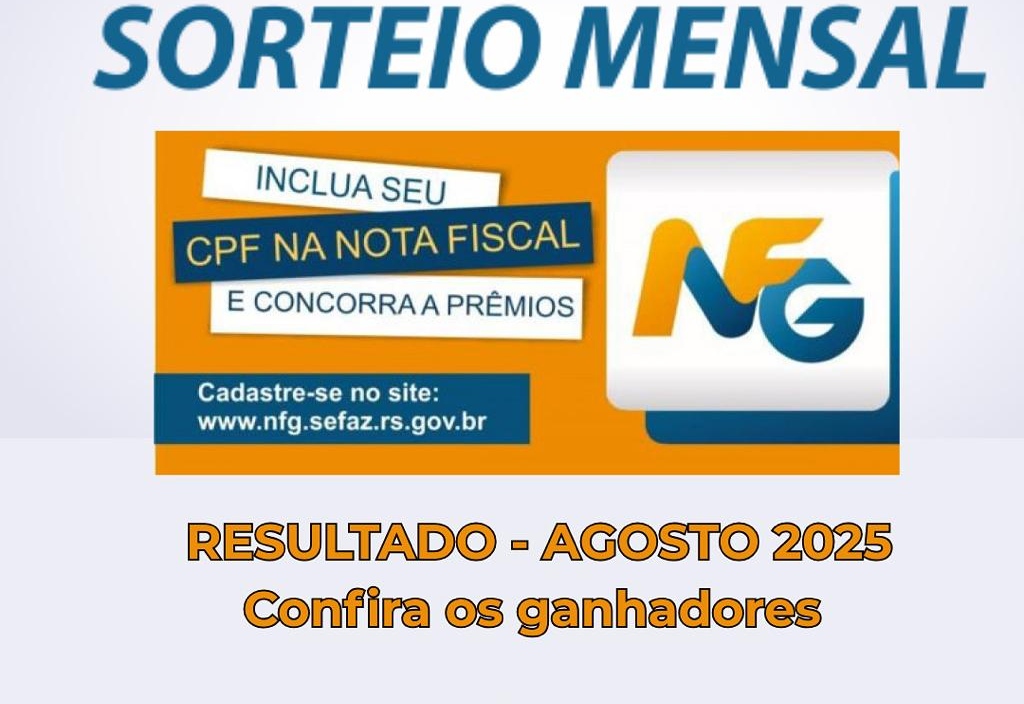 Ganhadores do Programa Nota Fiscal Gaúcha do município de Barra do Rio Azul - sorteio AGOSTO 2025