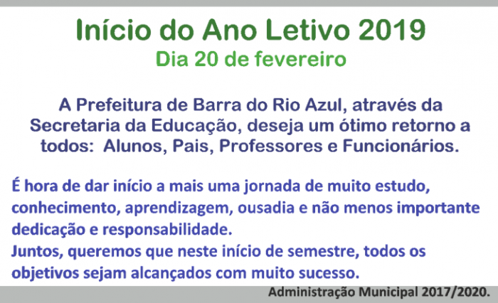 Ano letivo inicia na quarta-feira, dia 20