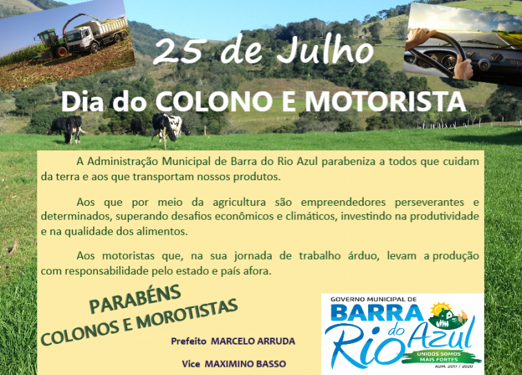 PARABÉNS AOS COLONOS E AOS MOTORISTAS
